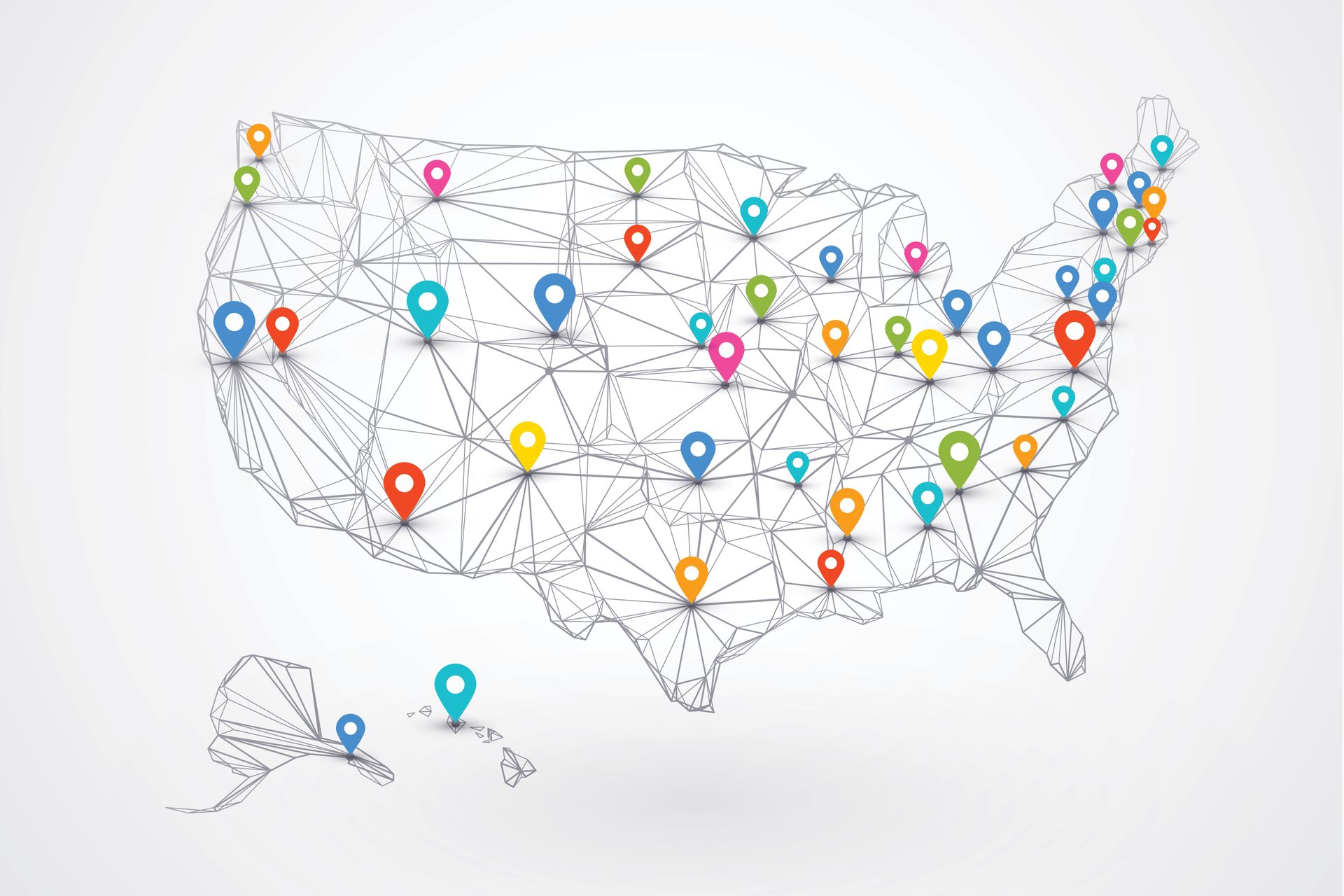 US map showing national coverage and locations